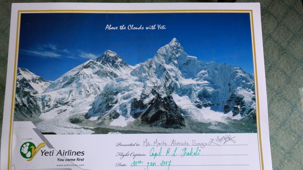 Meu certificado de sobrevoo nos Himalaias