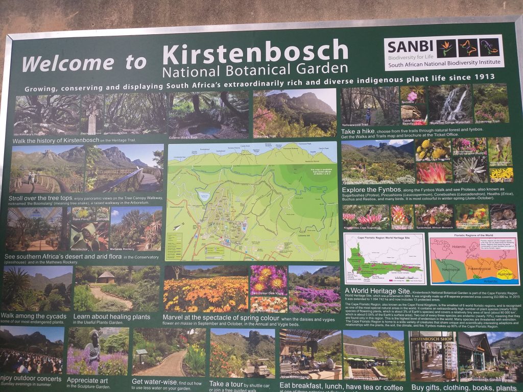 Placa de boas vindas ao  Kirstenbosch Garden - Cidade do Cabo - África do Sul